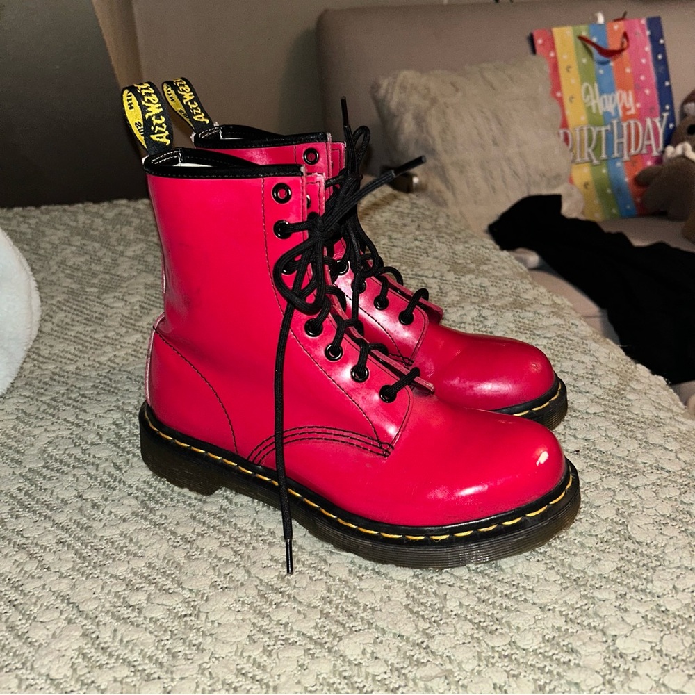Dr. Martens Women's Cherry Red Patent Leather Boots